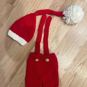 Red Knit Baby Outfit with Hat newborn size but stretchy perfect for a photos ses